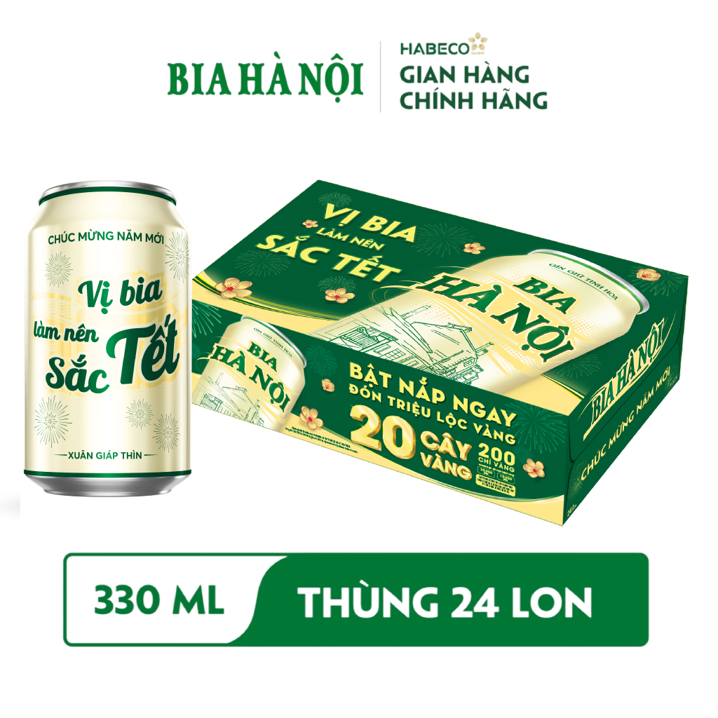 Thùng 24 lon Bia Hà Nội Nhãn Xanh - HABECO  - Phiên bản Tết