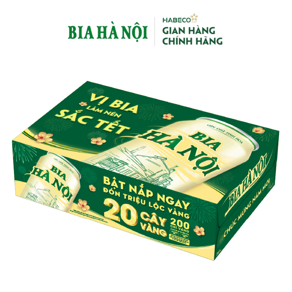 Thùng 24 lon Bia Hà Nội Nhãn Xanh - HABECO (330ml/lon) - Phiên bản Tết