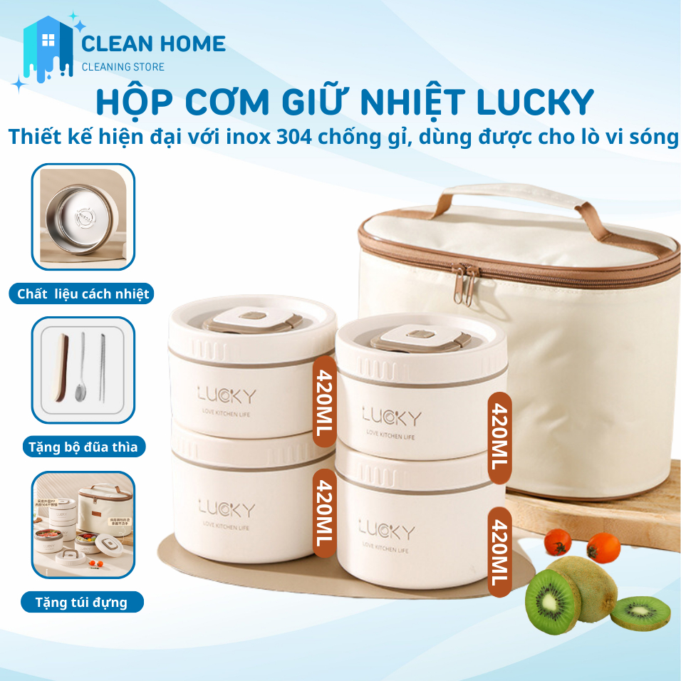 Hộp Đựng Cơm Giữ Nhiệt Văn Phòng, Hộp Mang Cơm Giữ Nhiệt Lúa Mạch 3 Tầng Chất Liệu Inox 304 Chống Gỉ, An Toàn