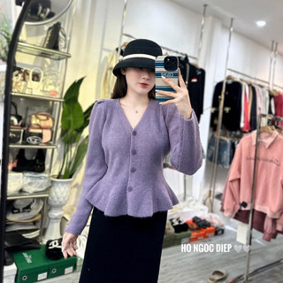 Áo len pelum tím tay bồng ánh nhũ hàng QC cao cấp loại 1