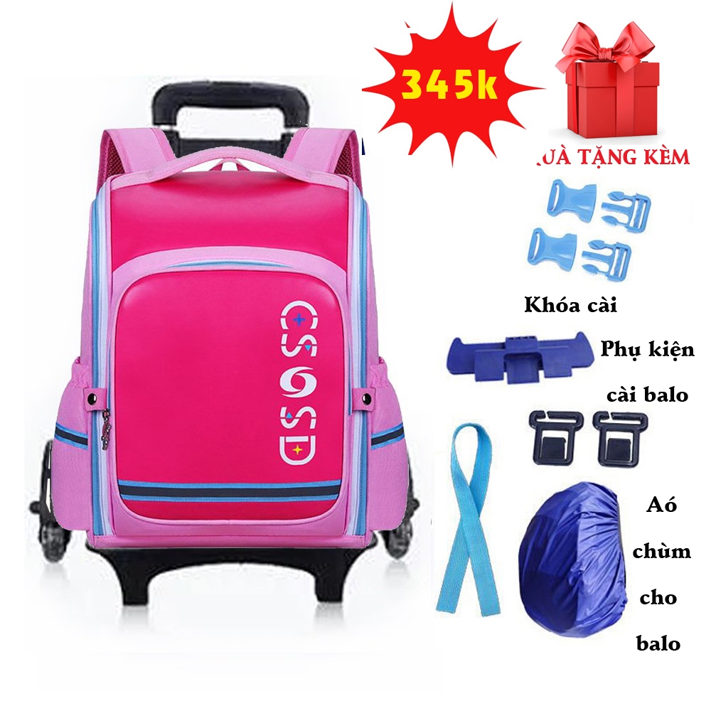 Balo kéo cho bé tiểu học Kabid-Balo chống gù lưng cho bé loại có bánh xe leo cầu thang+Tặng áo bọc balo