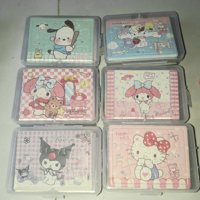 Hộp có 5 tờ ghép hình Gấu dâu hoặc Hoạt hình bằng giấy kích thước 4x6cm Giao hình ngẫu nhiên