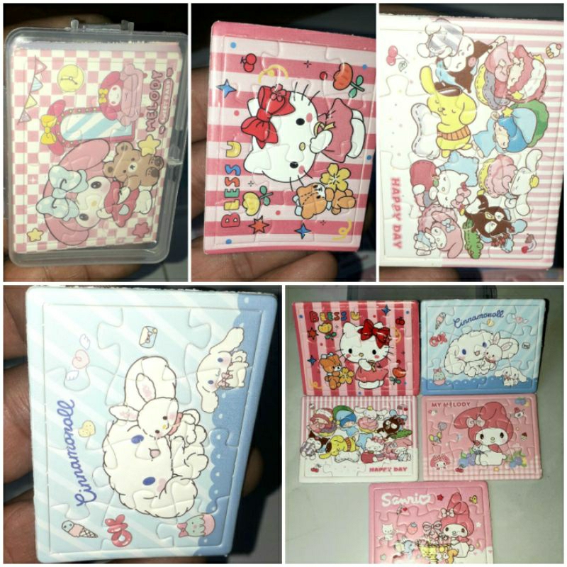 Hộp có 5 tờ ghép hình Gấu dâu hoặc Hoạt hình bằng giấy kích thước 4x6cm Giao hình ngẫu nhiên