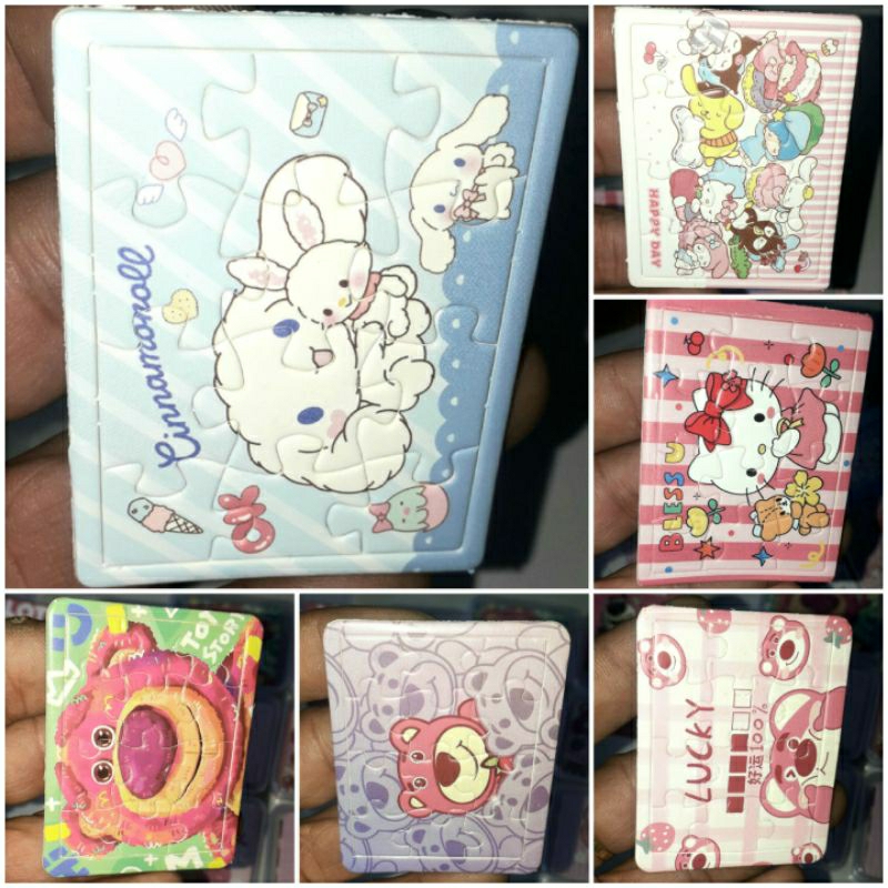 Hộp có 5 tờ ghép hình Gấu dâu hoặc Hoạt hình bằng giấy kích thước 4x6cm Giao hình ngẫu nhiên