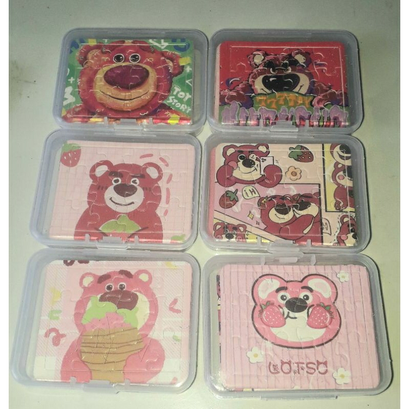 Hộp có 5 tờ ghép hình Gấu dâu hoặc Hoạt hình bằng giấy kích thước 4x6cm Giao hình ngẫu nhiên