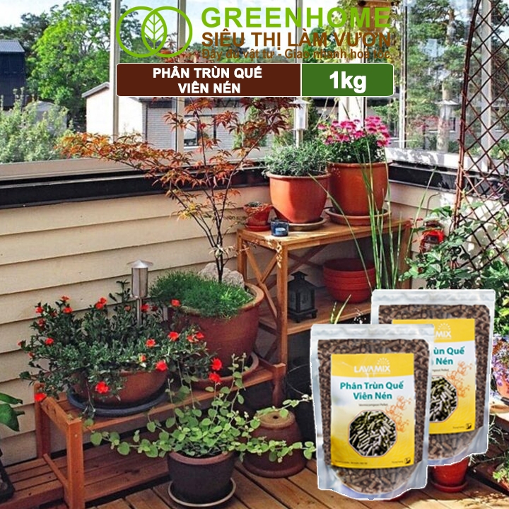 Phân Trùn Quế Viên Nén Greenhome, Lavamix, Bao 1kg, Dinh Dưỡng Hữu Cơ, Không Mùi, Tốt Cho Lan, Bonsai, Rau, Cây Ăn Trái