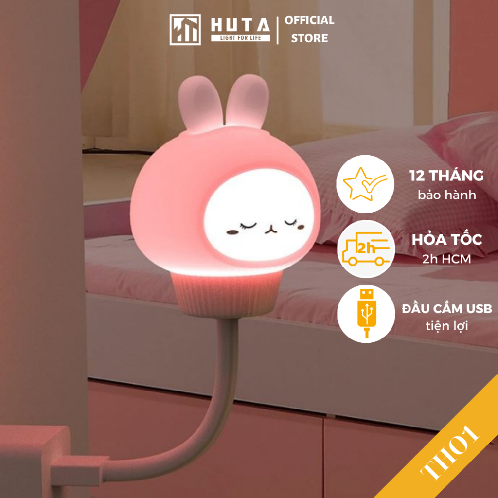 Đèn Ngủ Mini Cho Bé Huta Light For Life Hình Thú THO01 Chú Thỏ Cute, Đầu Cắm USB, Uốn Dẻo Tiện Lợi, Decor Phòng Ngủ