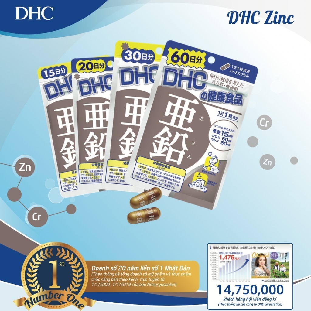 Viên uống bổ sung Kẽm DHC Zinc 60 ngày