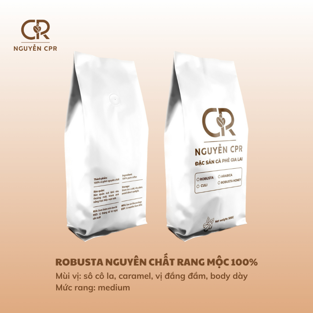 Cà phê Hạt Robusta rang mộc 100% nguyên chất (500g)