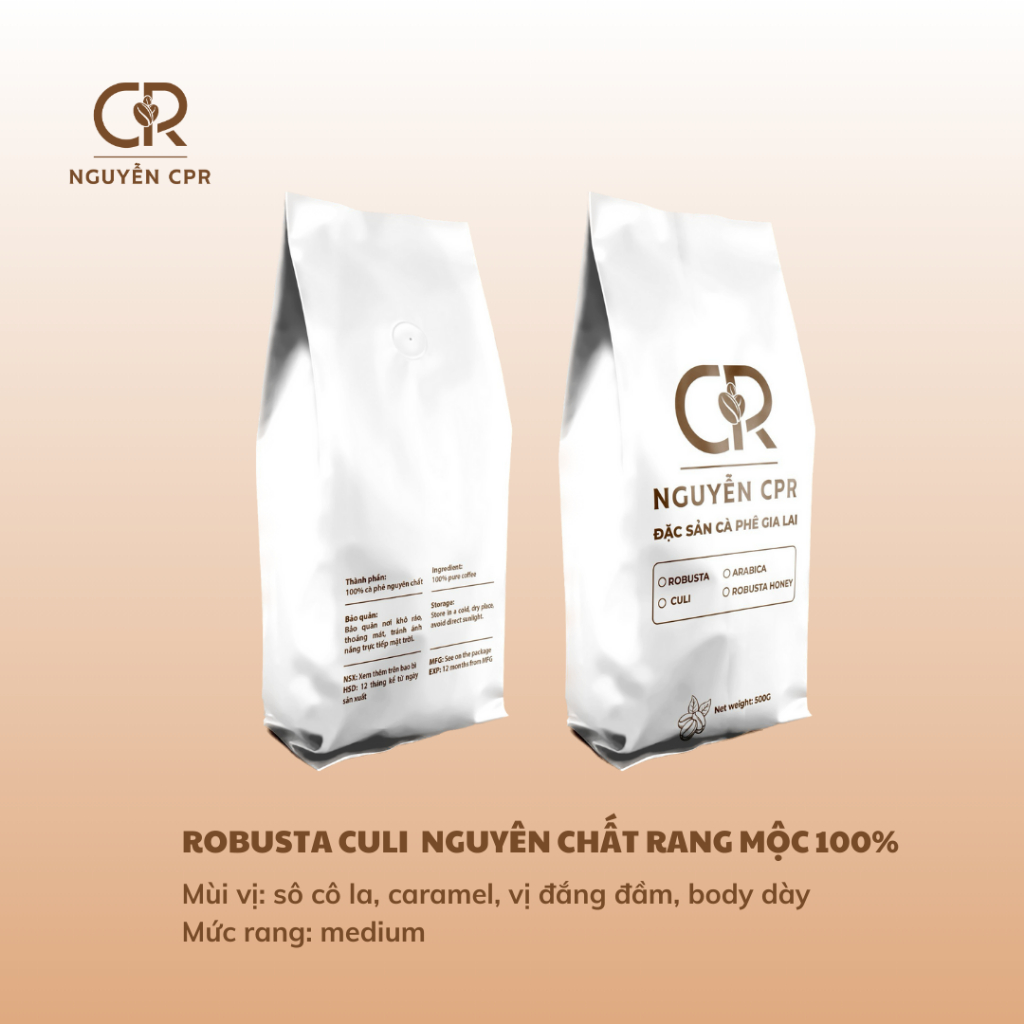 Cà phê Hạt Culi rang mộc 100% nguyên chất (Gói 500g)