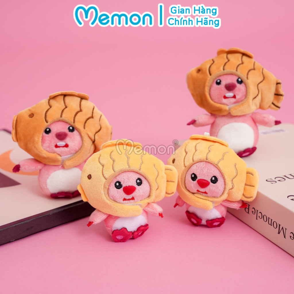 Móc Khóa Gấu Bông Hải Ly Loopy Mũ Cá 10cm Đáng Yêu Cao Cấp Memon