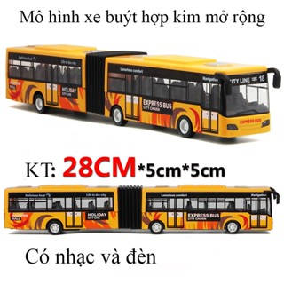 Đồ chơi mô hình xe buýt mở rộng KAVY bằng hợp kim có nhạc và đèn chạy cót dài 28 cm