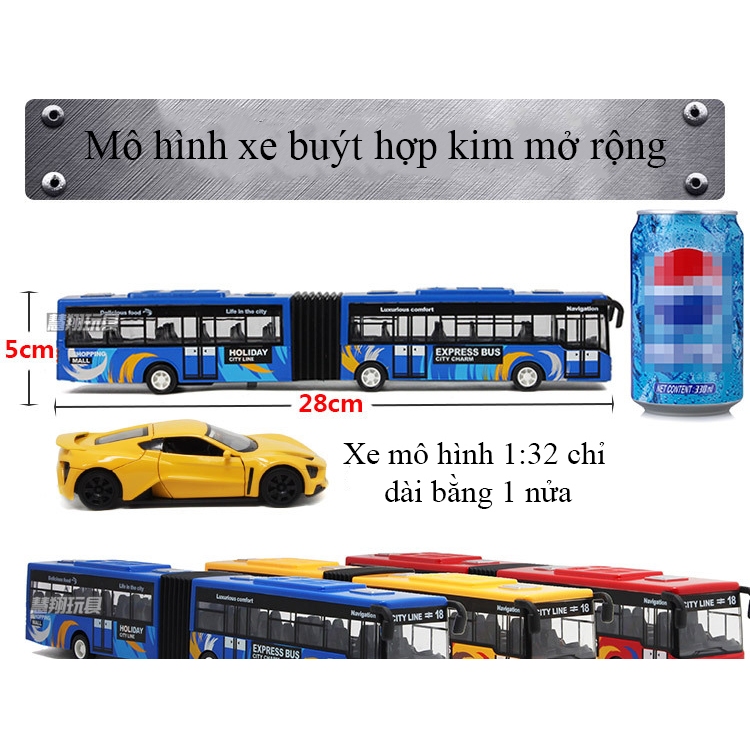 Đồ chơi mô hình xe buýt mở rộng KAVY bằng hợp kim có nhạc và đèn chạy cót dài 28 cm