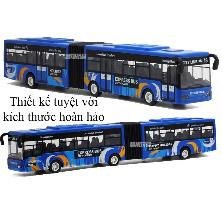 Đồ chơi mô hình xe buýt mở rộng KAVY bằng hợp kim có nhạc và đèn chạy cót dài 28 cm