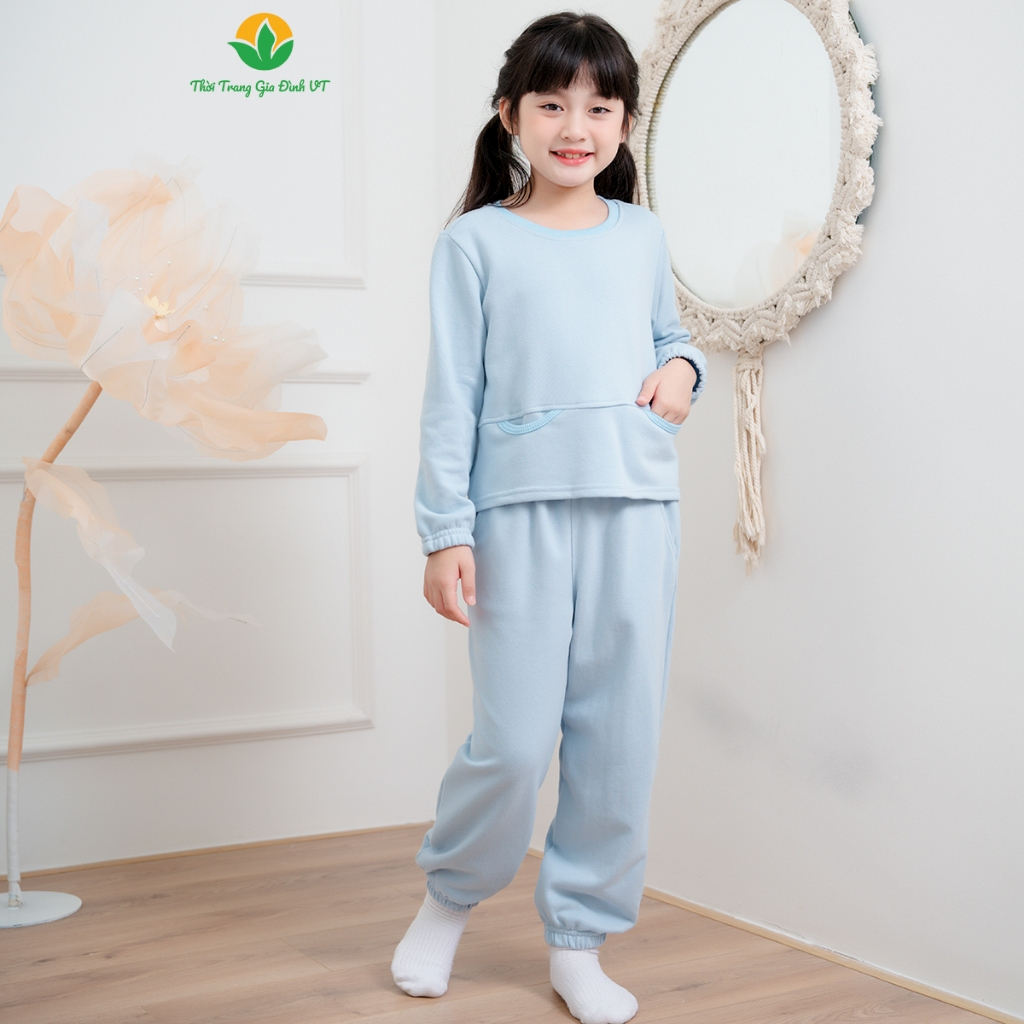 Bộ mặc nhà bé gái dài tay, bộ nỉ bé gái thu đông ấm áp thời trang Việt Thắng - B70.2308