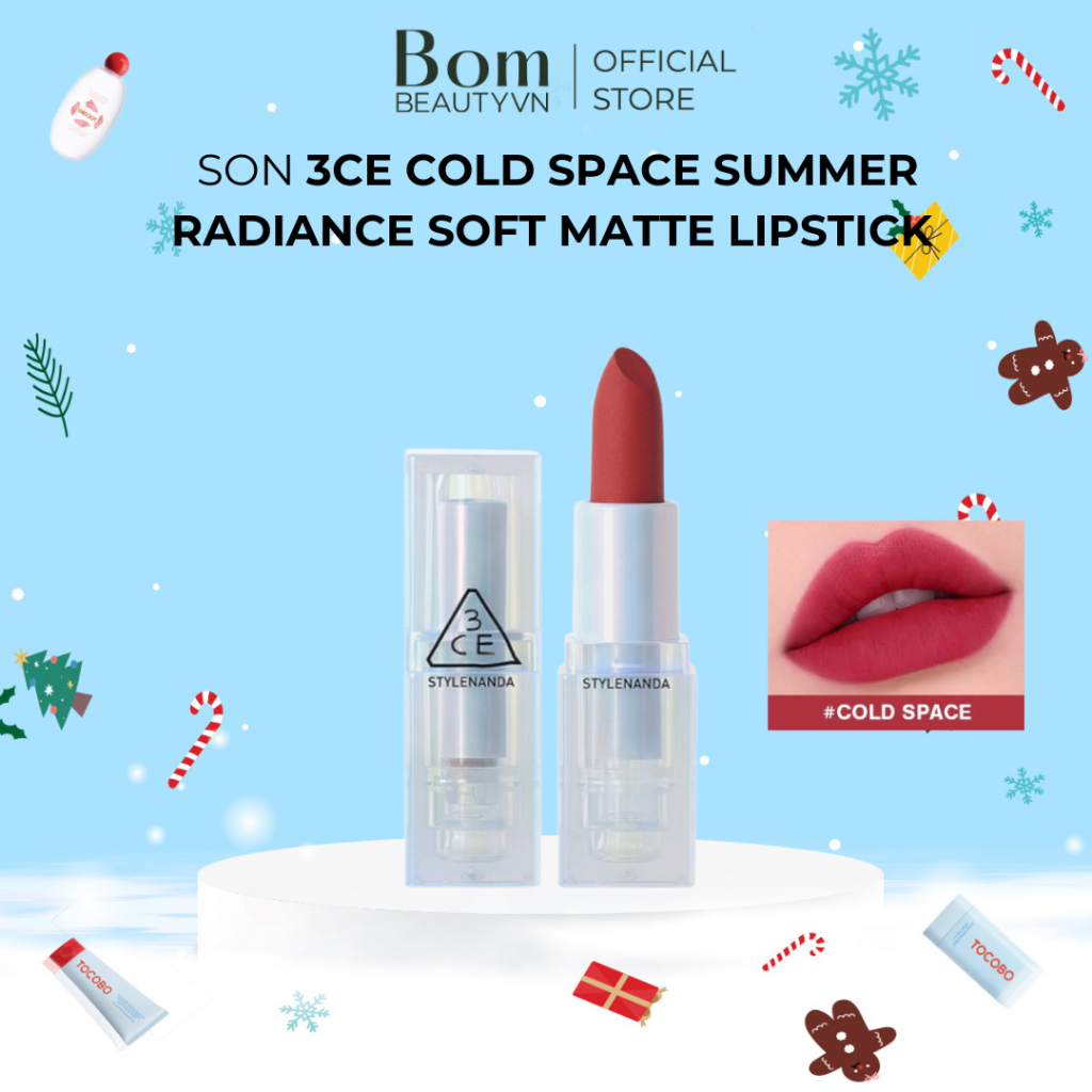 Son 3CE Cold Space Summer Radiance Soft Matte Lipstick Màu Đỏ Thuần( 10/2025)