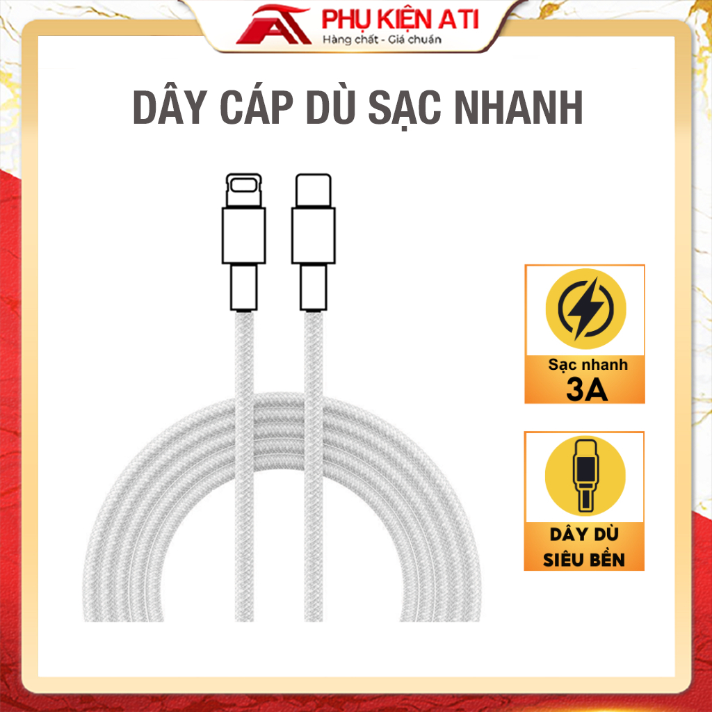 Cáp sạc nhanh PD 20W Cáp Bọc Dù Chống Đứt Gãy Sử Dụng Cho 12/12Promax/11 Pro Max/11 Pro/X/XS Max/8/8 Plus/7/7Plus