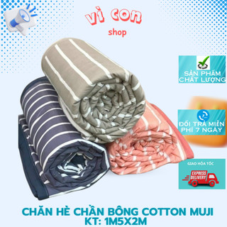Chăn hè thu cotton kẻ sọc muji hàng xuất nhật