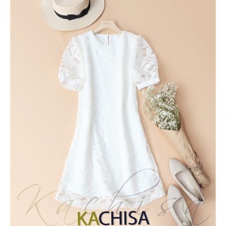 Đầm suông tay phồng Kachisa tơ thêu hoa sang trọng - 1002JIT