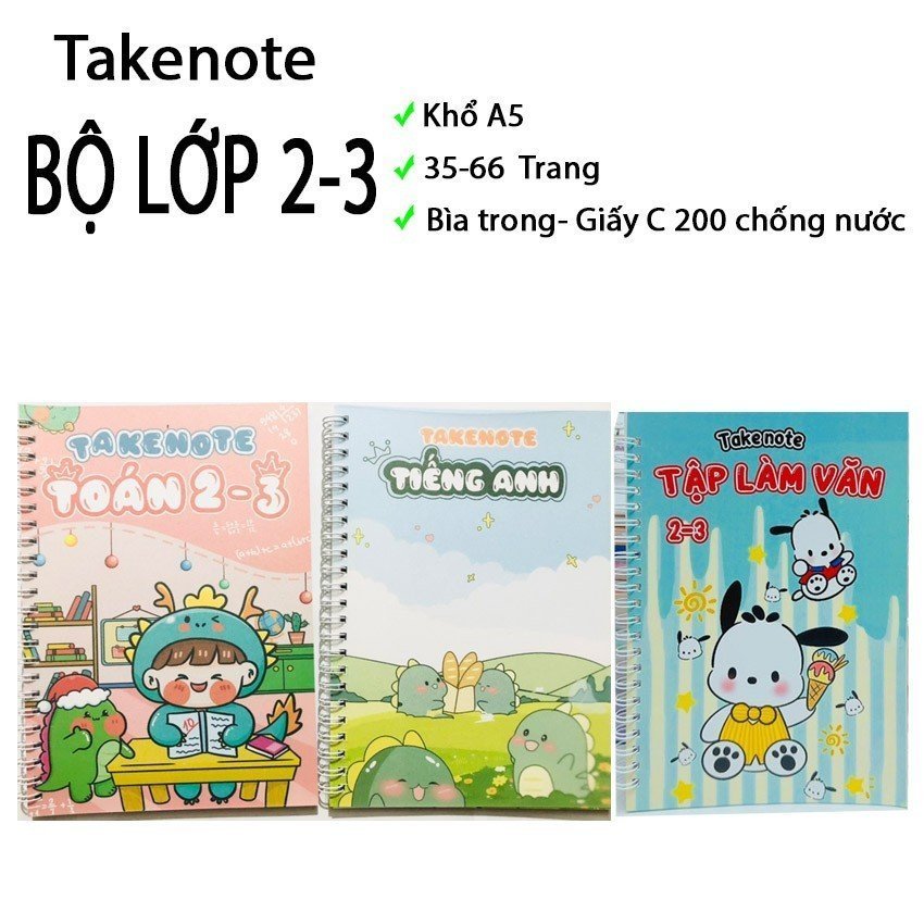 Sổ tay Takenote Toán 2-3 Trọn bộ gồm (Toán - Tiếng Việt-  T. Anh) Khổ A5 (21x15cm)
