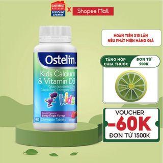 Viên uống bổ sung vitamin D và canxi Vitamin D & Calcium Ostelin Kids cho bé 90 viên của Úc