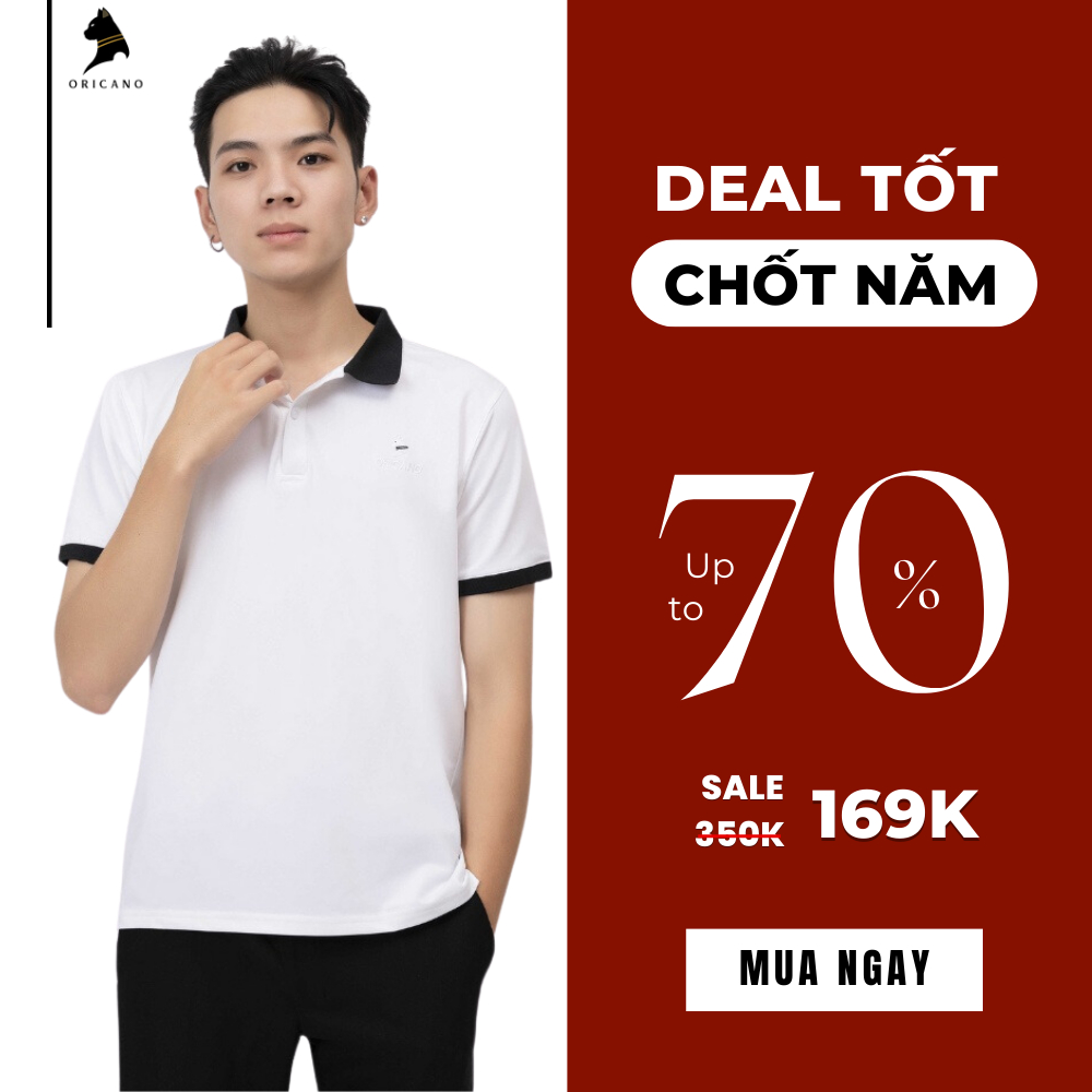 Áo Polo Nam ORICANO Trắng Đen Tay Ngắn Cổ Bẻ Chất liệu 95 Polyester Và 5 Xpander Mềm Mịn Thoáng Mát