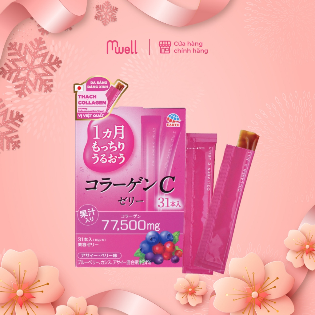 Thạch Collagen Nhật Bản Vitamin C Jelly hương blueberrry và sori Earth phục hồi tái tạo nuôi dưỡng sụn khớp