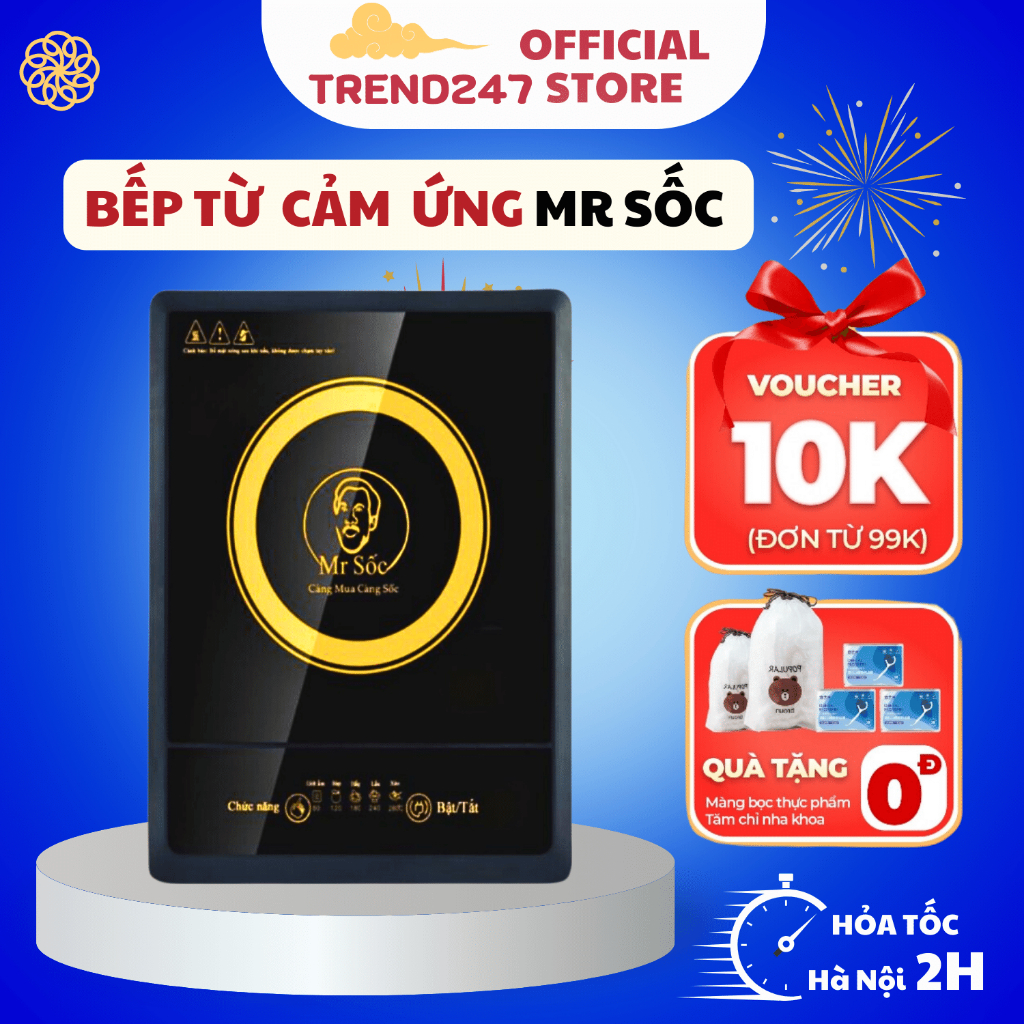 Bếp từ đơn Mr Sốc MR222 - Công suất 2000W - Phím bấm điện tử - 5 chế độ nấu - Bảo hành chính hãng 12 tháng