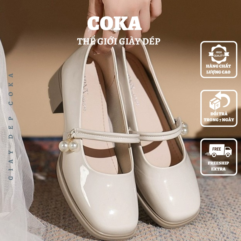 Giày lolita cao gót quai đính đá đế cao 5cm, giày nữ marry jane cao gót hot trend 2023