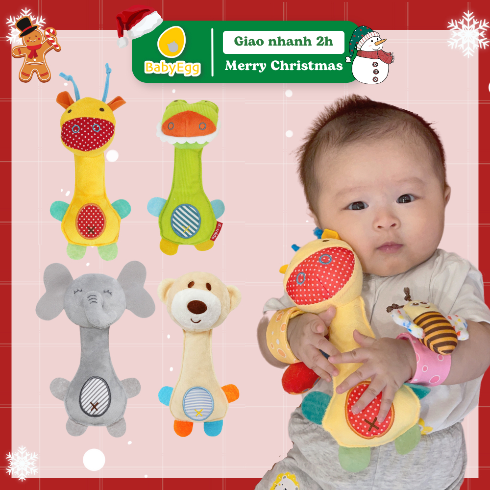 Đồ chơi Thú bông cầm tay tạo tiếng kêu, rèn luyện cầm nắm phát triển đa giác quan cho bé 0- 6 tháng 1 2 tuổi BabyEgg