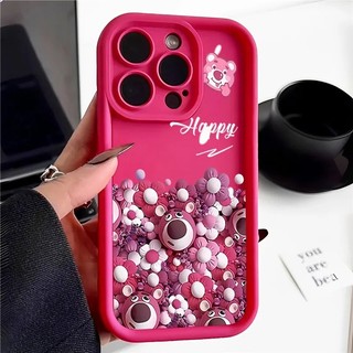 Ốp lưng iPhone Gấu Dâu Happy Viền Cao Cạnh Vuông
