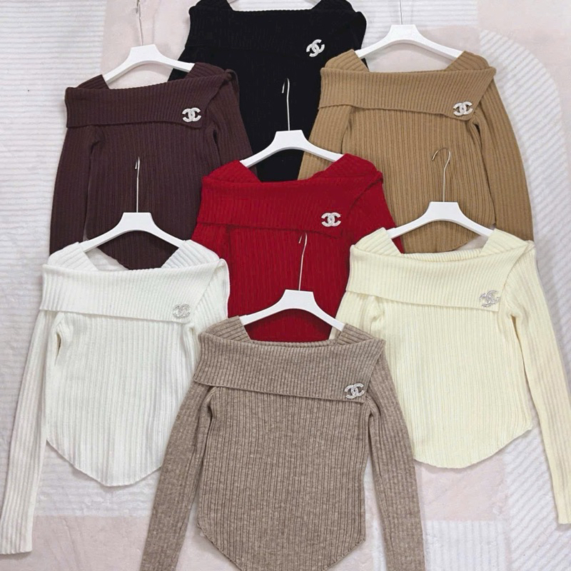 Áo len kiểu cổ trễ vai sexxy, Áo kiểu dài tay kèm tag AL2218 - NhiNhi Shop