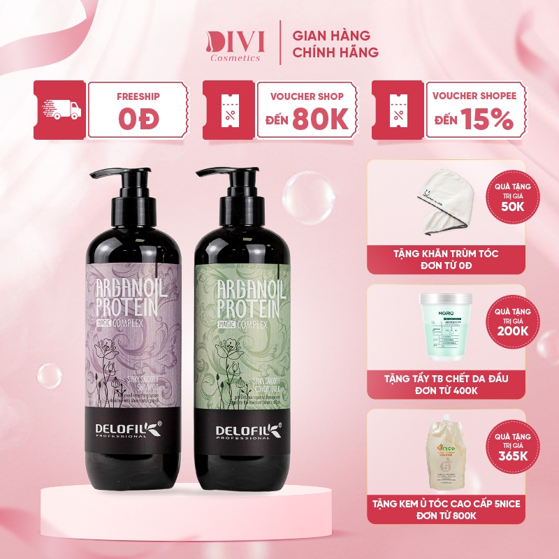 Dầu gội xả Delofil Silky Smooth sạch gàu, kiềm dầu, mềm mượt chống gãy rụng phục hồi tóc 500/800ml - Mỹ phẩm DiVi