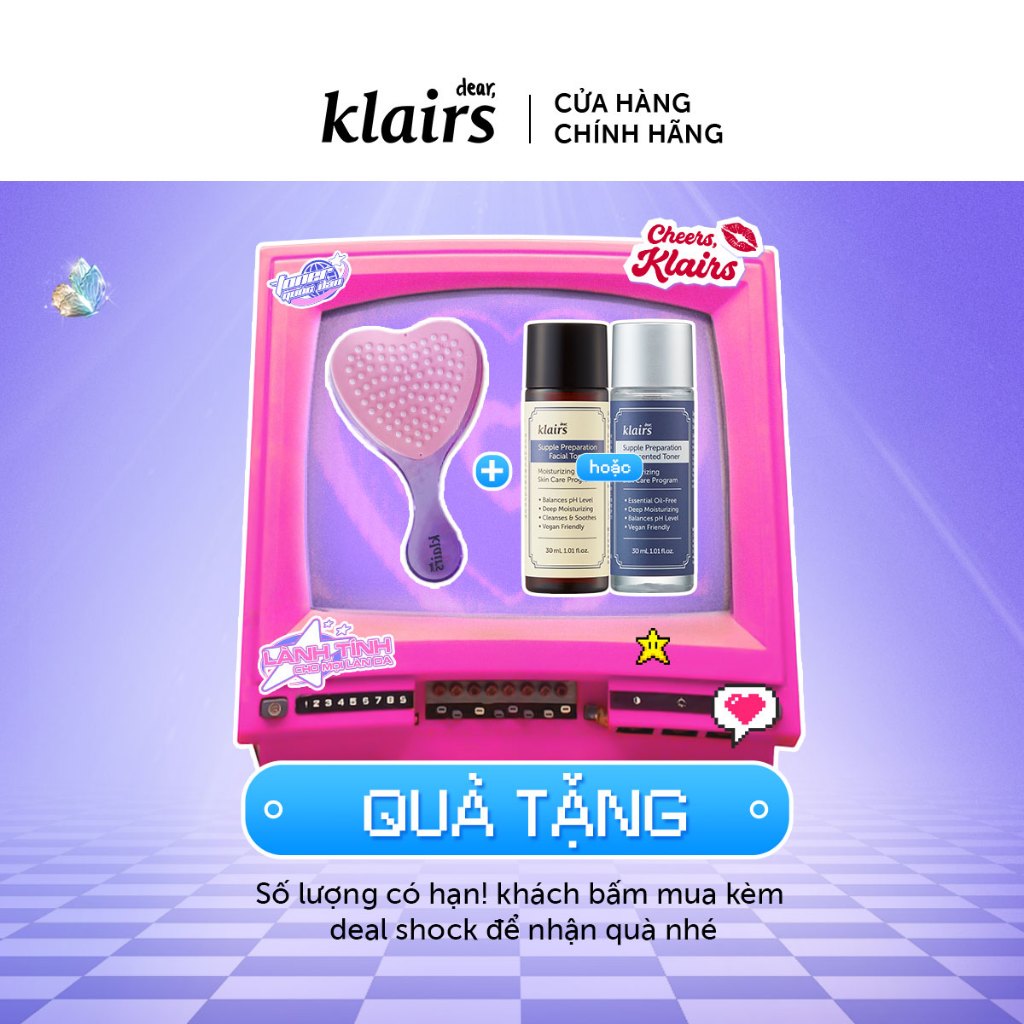 QT Dear, Klairs lược nhựa trái tim HOẶC QT Dear, Klairs lược nhựa tai mèo+1 toner 30ml ngẫu nhiên