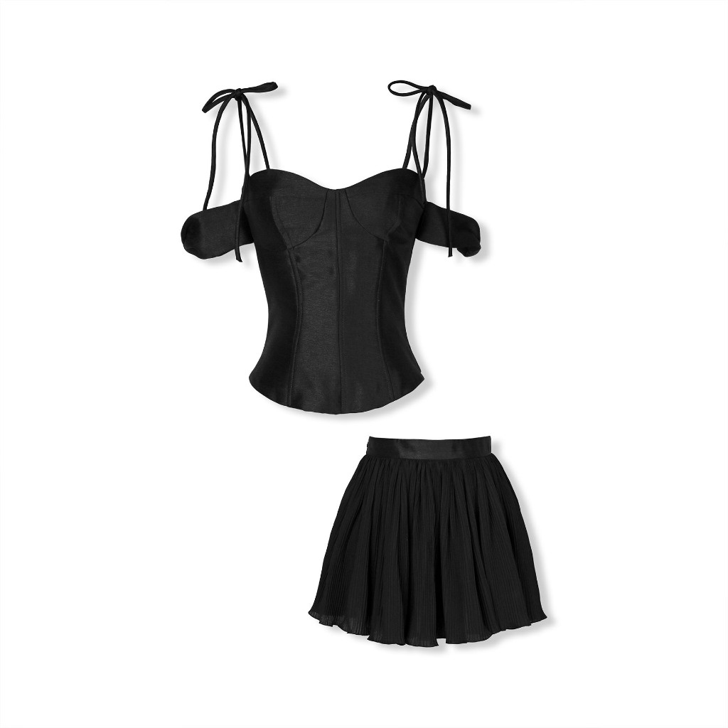 Set Áo Nữ Strap Crop Top With Short Skirt, Chất Vải Áo Tafta Xước, Chân Váy Vải Lụa,WSB096,SOMEHOW