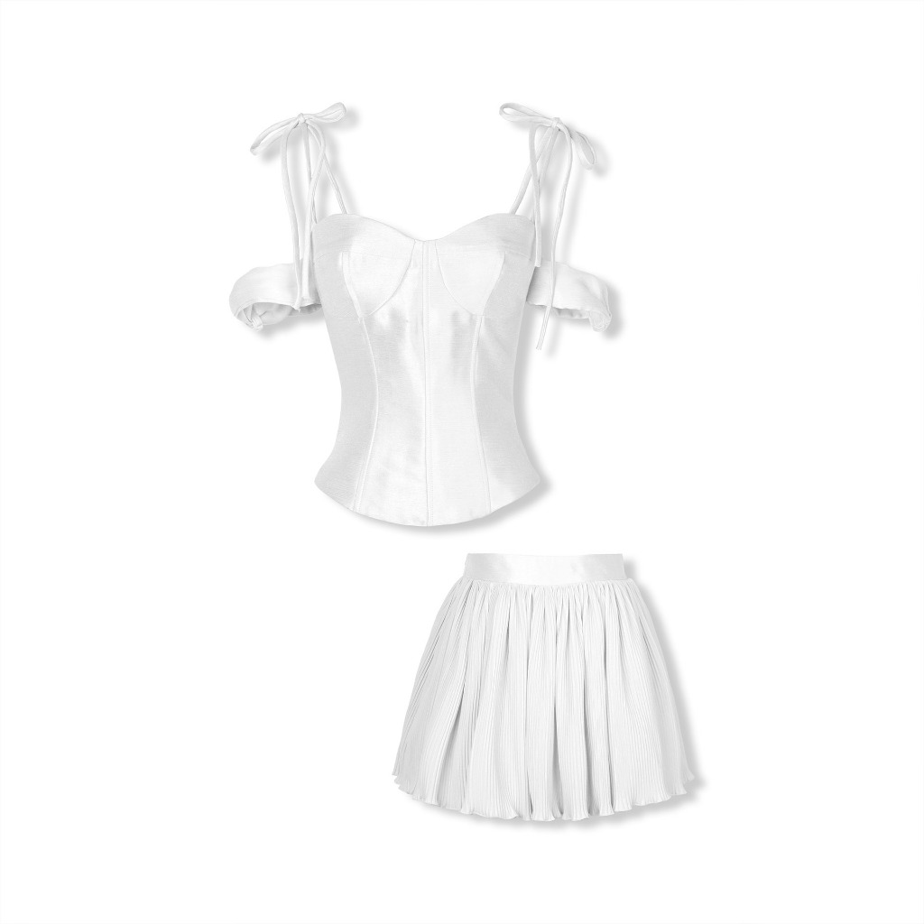 Set Áo Nữ Strap Crop Top With Short Skirt, Chất Vải Áo Tafta Xước, Chân Váy Vải Lụa,WSB096,SOMEHOW