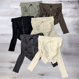  Áo len nữ tay dài trễ vai top from ôm cúc cài phía trước chất len dầy dặn nhiều màu xinh CÚC CÀI TRỄ VAI 