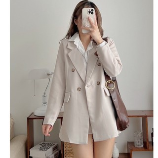 Áo blazer 2 lớp có đệm vai, áo khoác blazer viền ngực form rộng loại 1