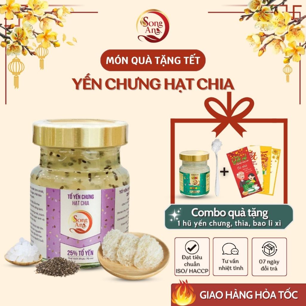 Yến chưng sẵn, nước yến chưng Hạt Chia Song An Food hũ 70ml bổ sung dưỡng chất, bồi bổ sức khỏe