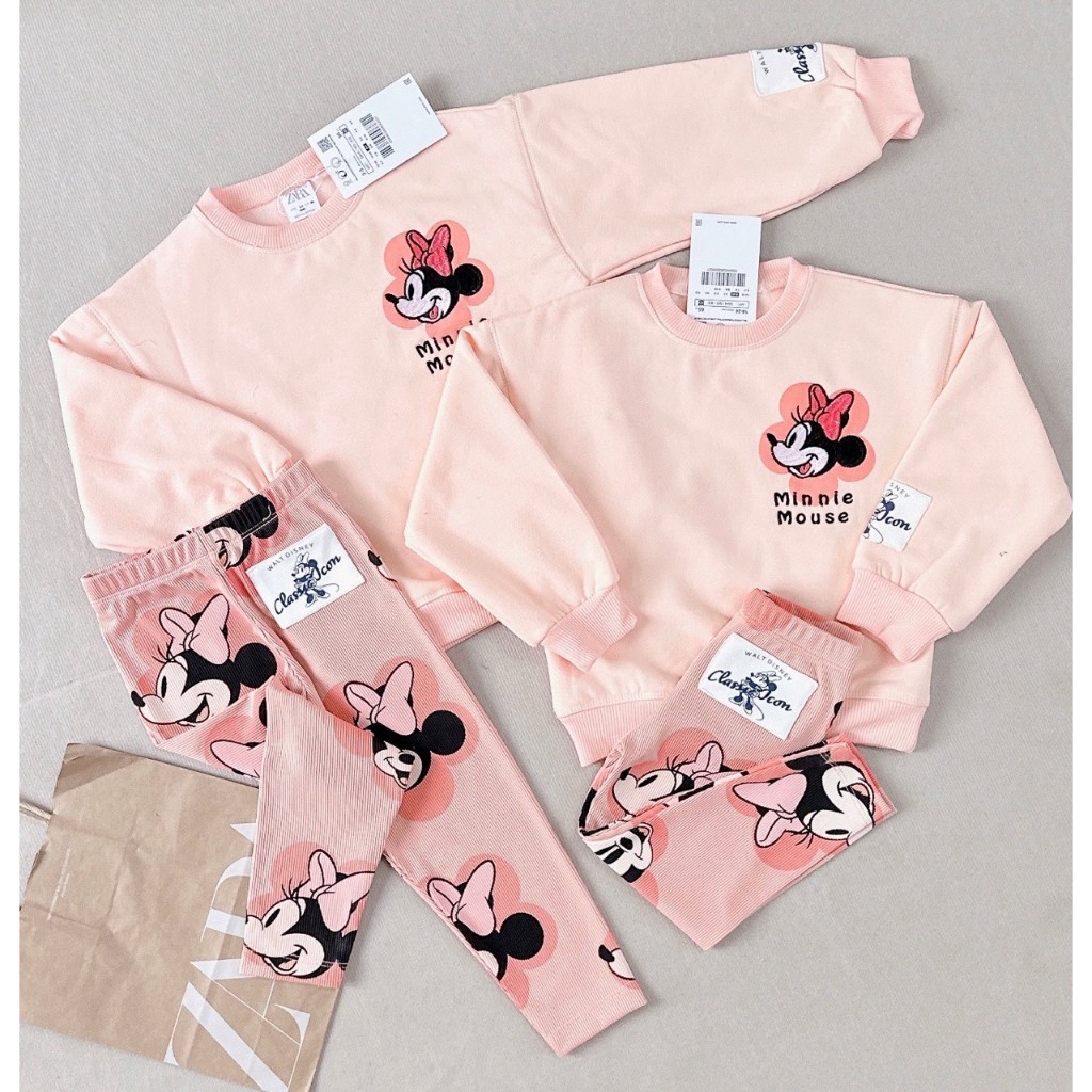 BỘ NỈ THU ĐÔNG MICKEY HỒNG CAM CHO BÉ VNXK