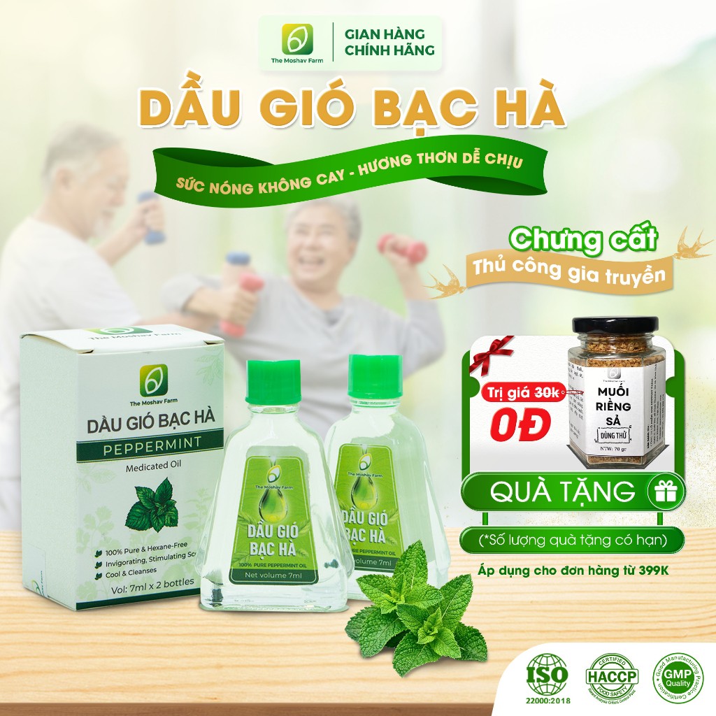 Dầu Gió Xanh Bạc Hà The Moshav Farm,Dầu Gió Hoàn Toàn Từ Thiên Nhiên, Lá Bạc Hà Thơm Tươi, Dễ Chịu, combo 2 chai