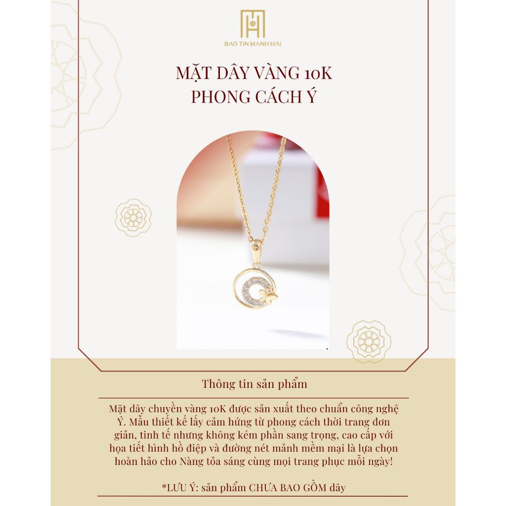 Mặt dây chuyền vàng 10K hình tròn họa tiết hồ điệp nhỏ xinh phong cách Hàn Quốc MY10K83 Bảo Tín Mạnh Hải