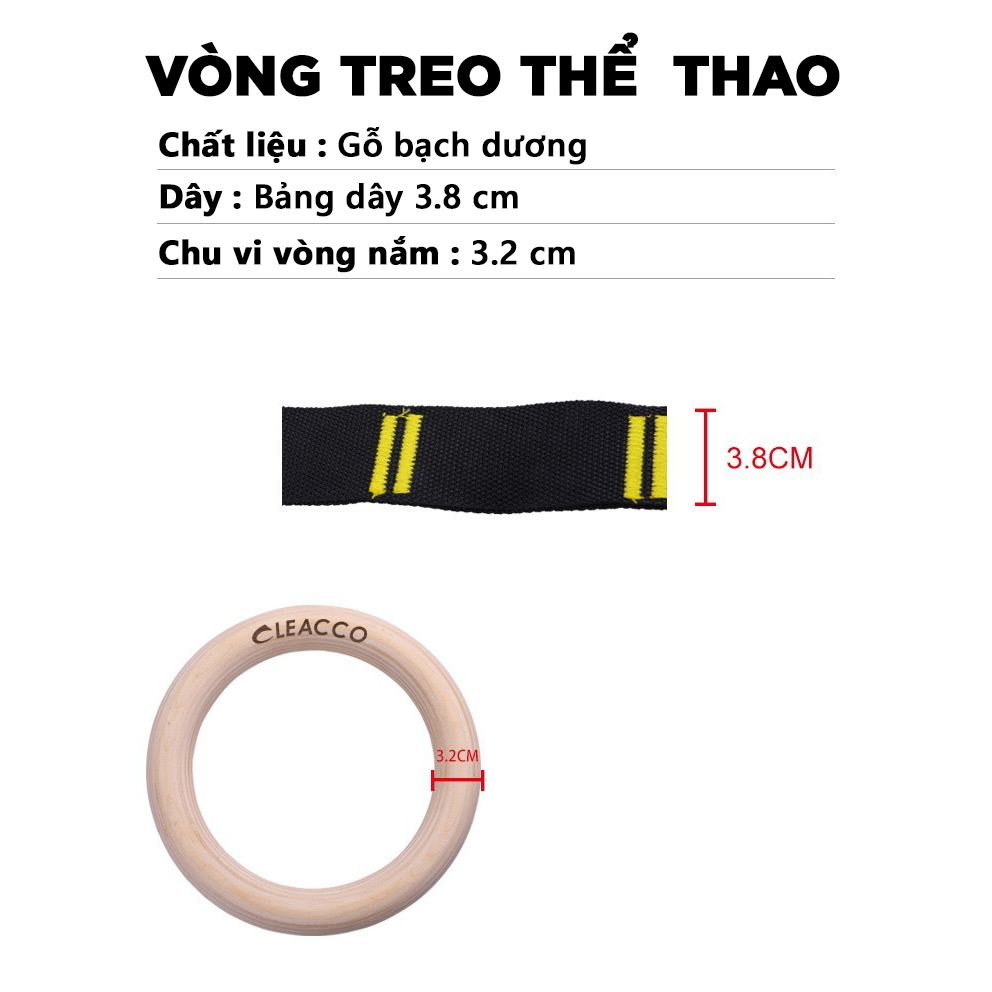 Vòng Treo Xà Bảo Hành 12 Tháng Vòng Tập Gym Calisthenics Dây Có Vạch Đo Khóa Cài Chắc Chắn  Cleacco VTX Boro Sport