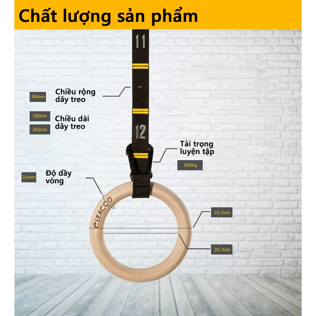 Vòng Treo Xà Bảo Hành 12 Tháng Vòng Tập Gym Calisthenics Dây Có Vạch Đo Khóa Cài Chắc Chắn  Cleacco VTX Boro Sport
