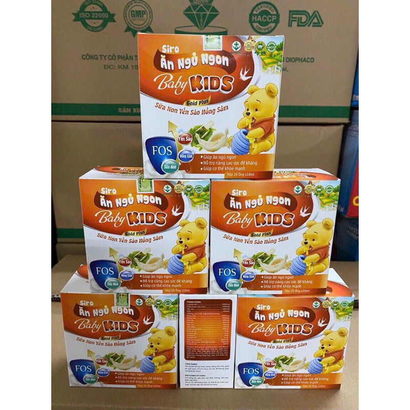 HỘP 20 ỐNG NHỰA SIRO ĂN NGỦ NGON BABY KIDS GOLD PLUS SỮA NON YẾN SÀO HỒNG SÂM