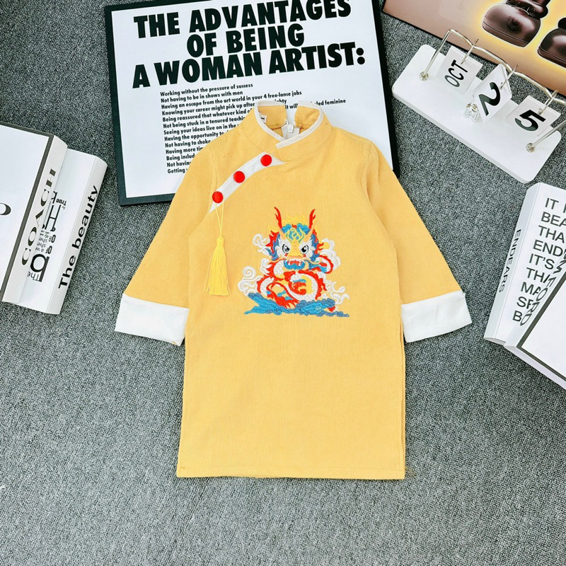 ÁO DÀI BÉ TRAI THÊU RỒNG CHẤT NHUNG TĂM ĐANH MỊN