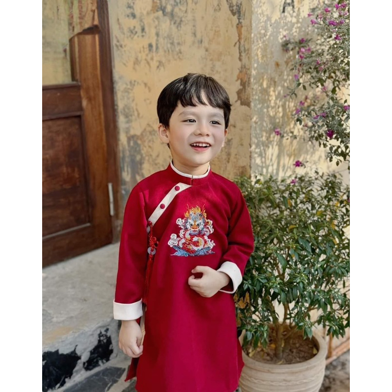 ÁO DÀI BÉ TRAI THÊU RỒNG CHẤT NHUNG TĂM ĐANH MỊN