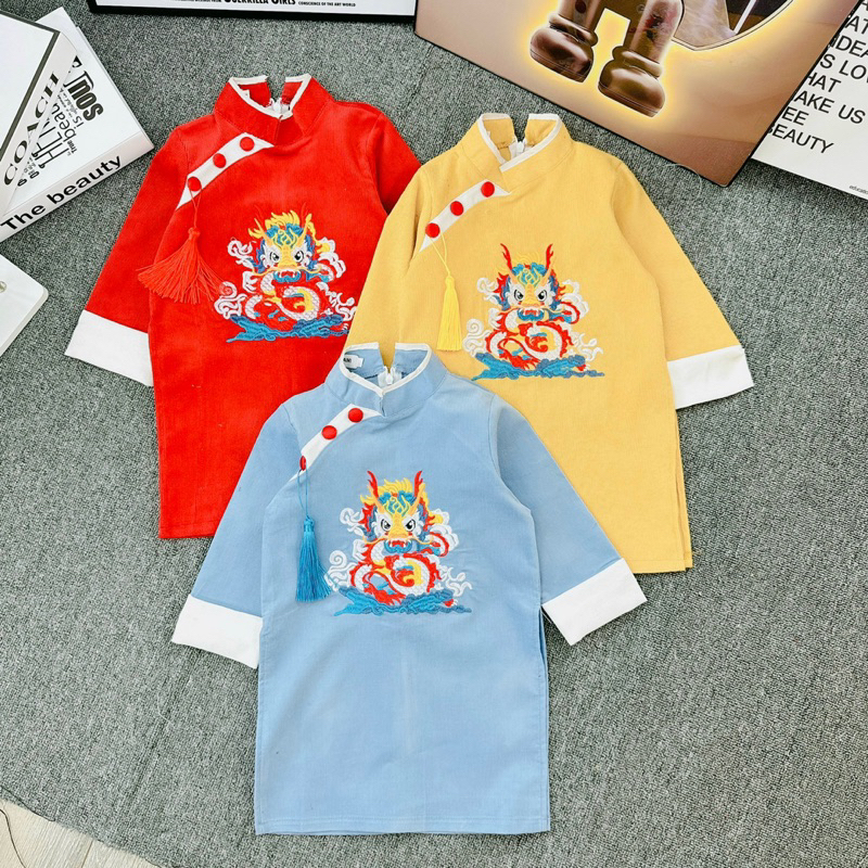 ÁO DÀI BÉ TRAI THÊU RỒNG CHẤT NHUNG TĂM ĐANH MỊN