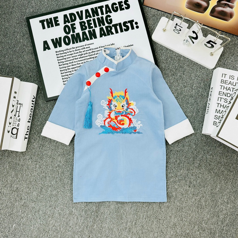 ÁO DÀI BÉ TRAI THÊU RỒNG CHẤT NHUNG TĂM ĐANH MỊN