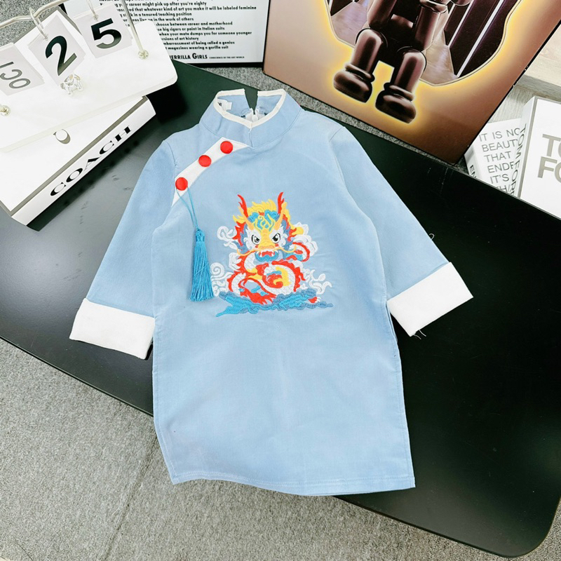 ÁO DÀI BÉ TRAI THÊU RỒNG CHẤT NHUNG TĂM ĐANH MỊN